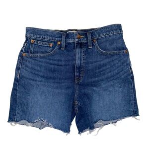 Madewell dark denim high rise raw hem shorts